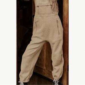 Cozy Tan Fleece Overalls